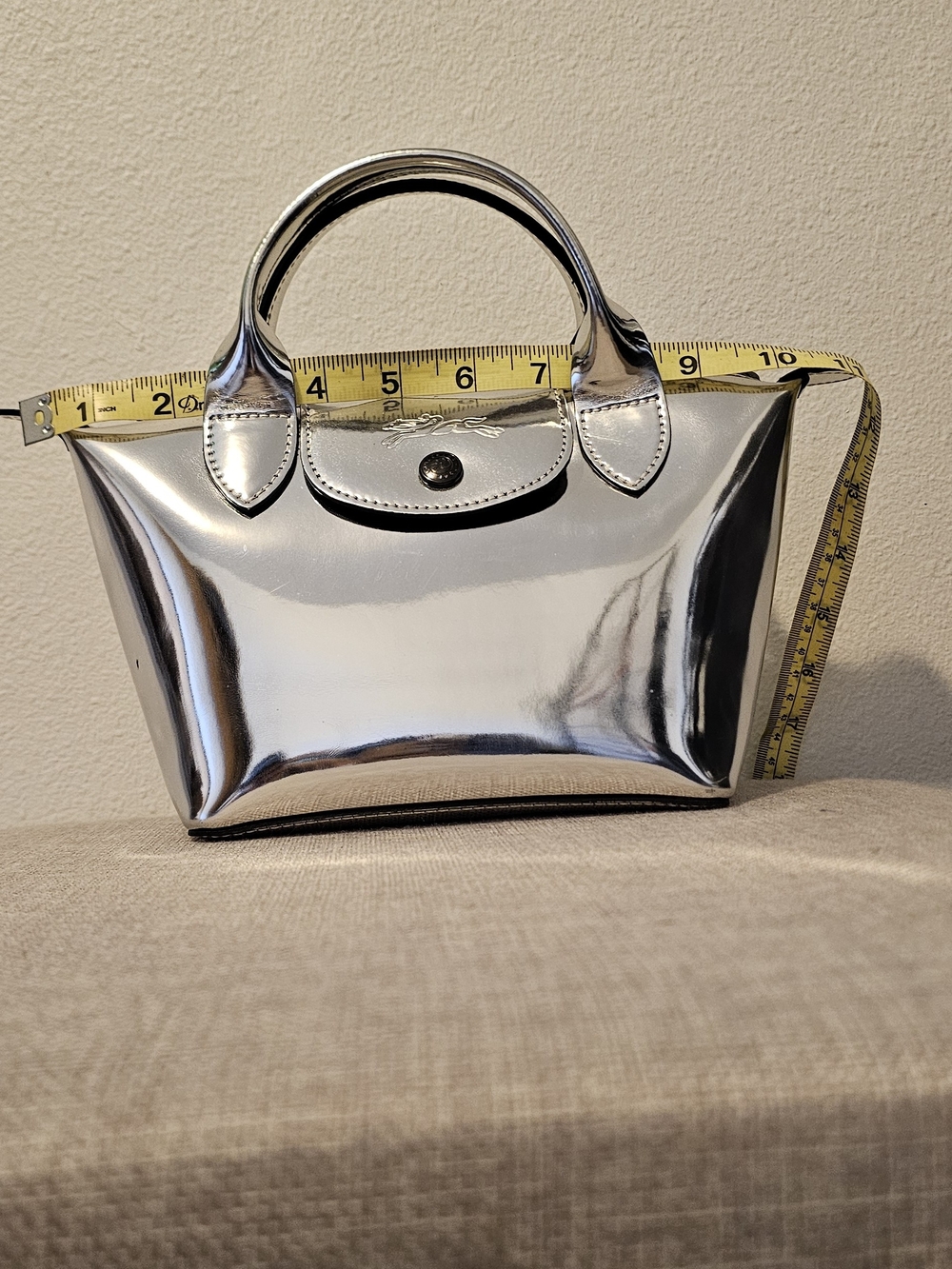 Longchamp Le Pliage Metallic Silver Mini Tote